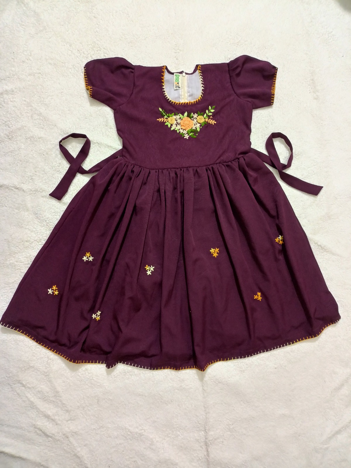 Premium Maroon Floral Embroidery Baby Frock