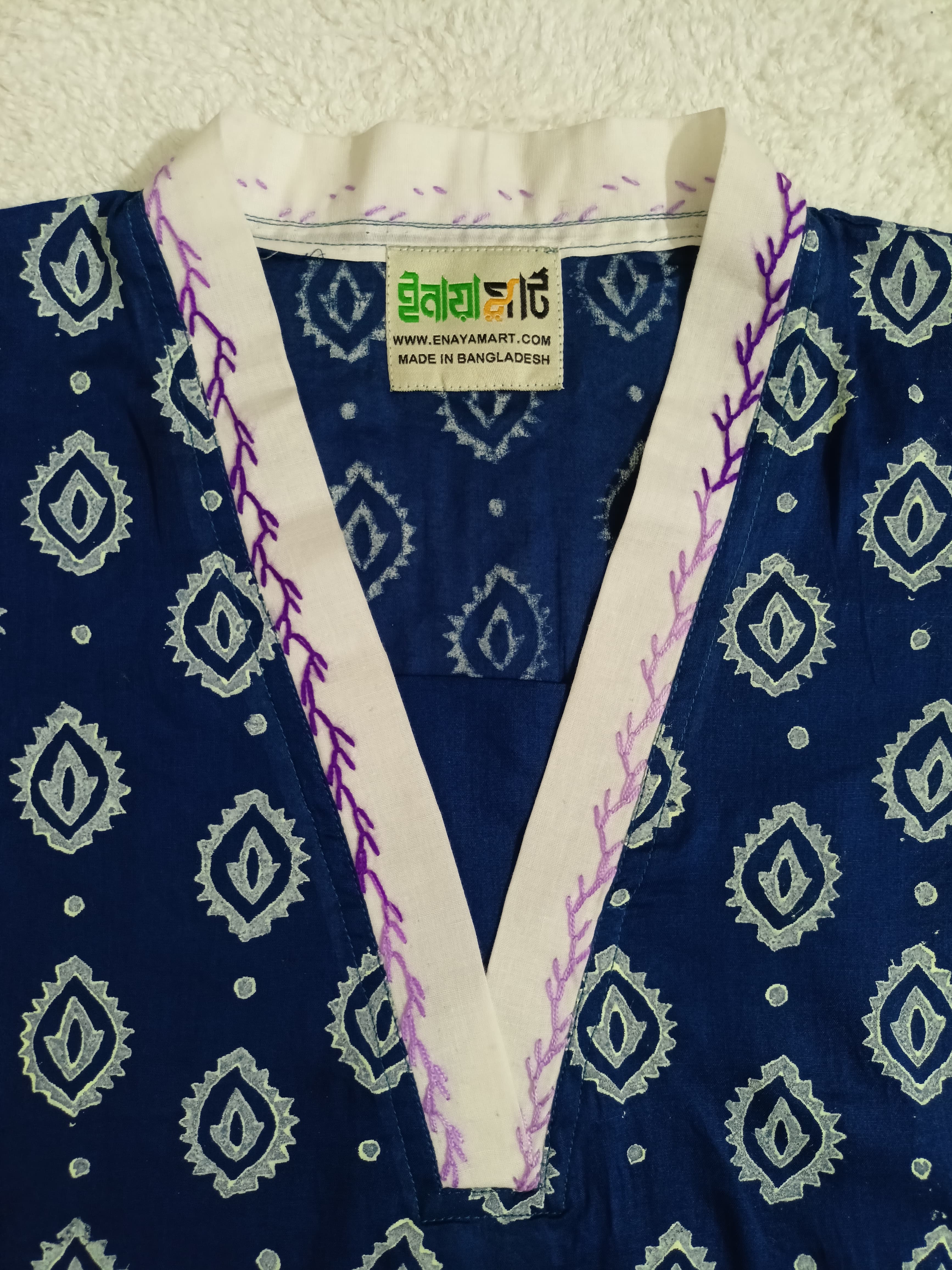 Royal Blue Embroidery Cotton Kurta for Girls thumbnail 3