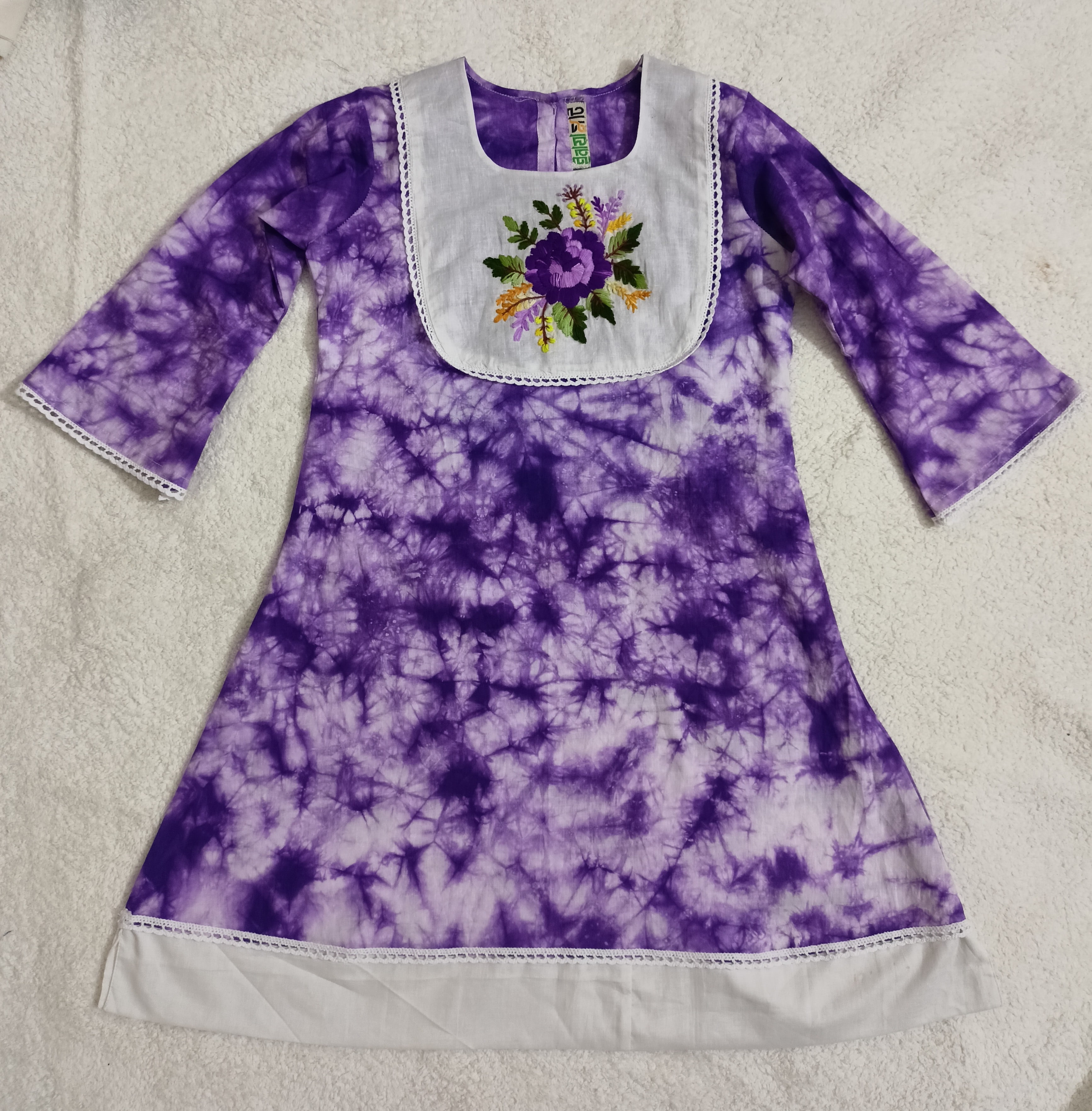 Purple Batik Embroidery Cotton Kurta