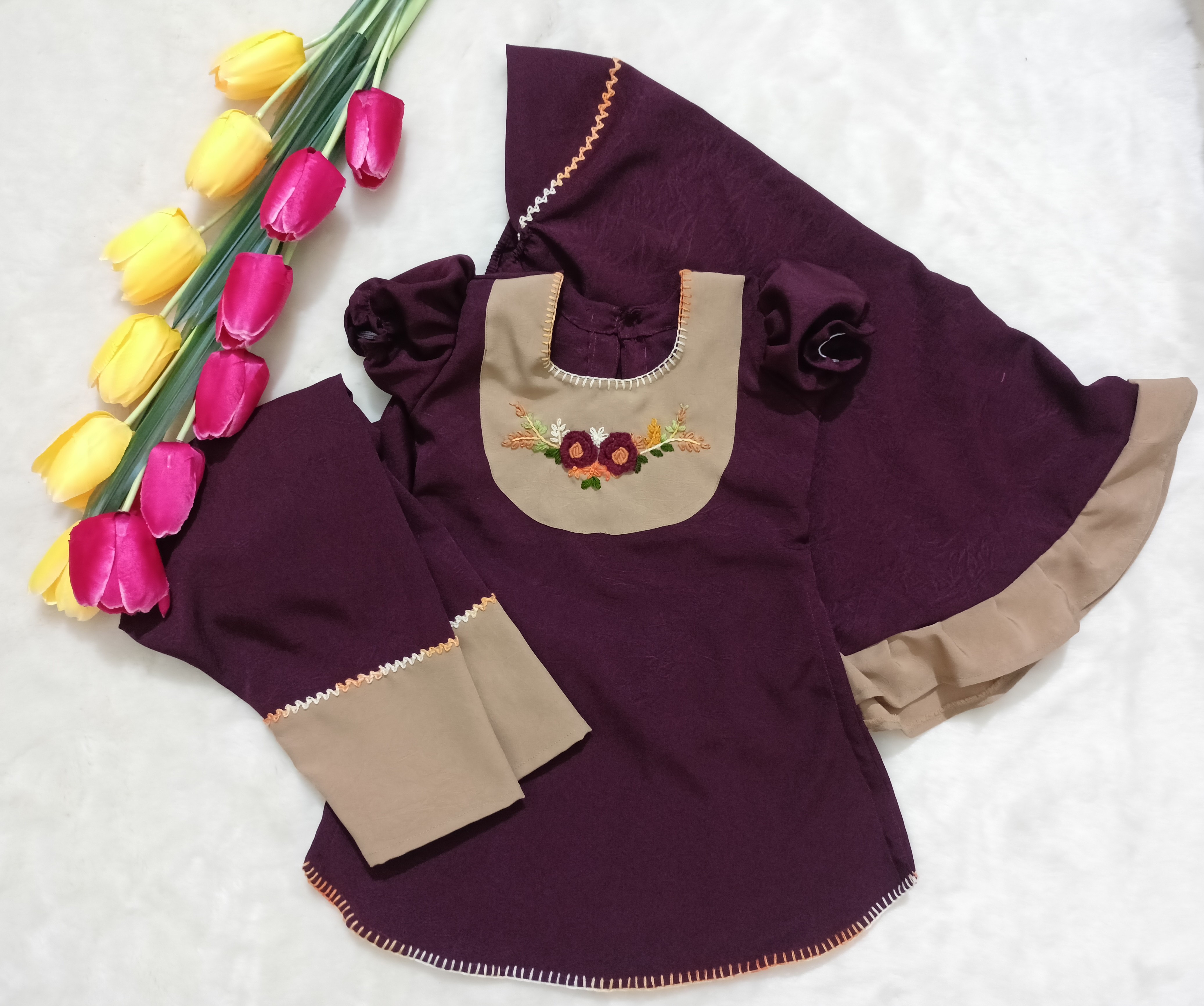 Elegant Maroon Floral Baby Set
